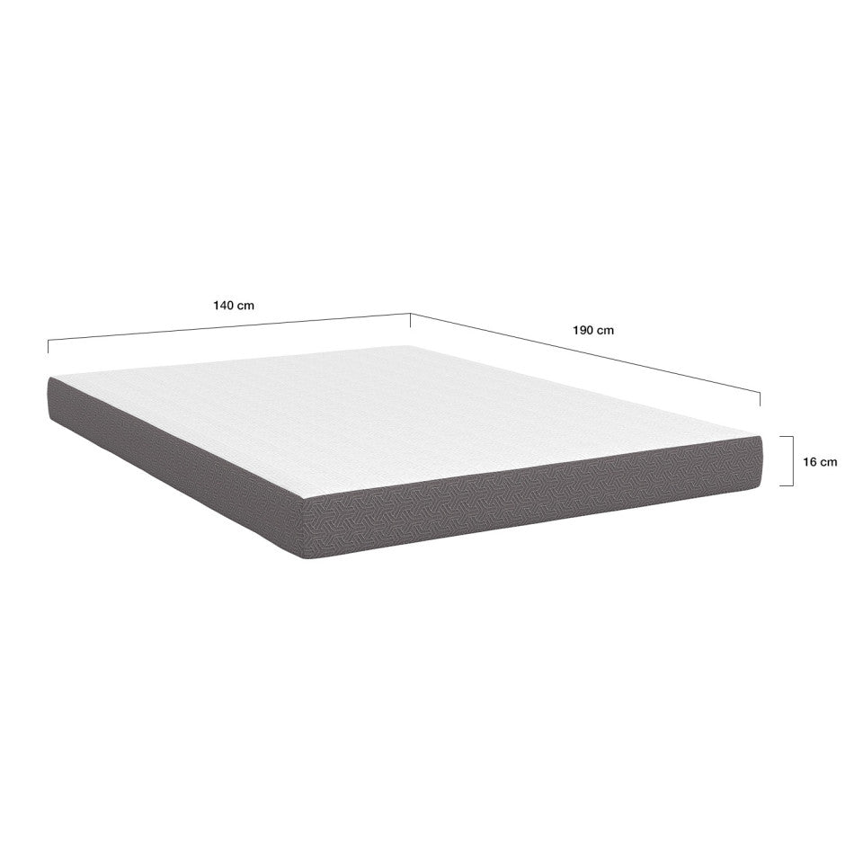 Matelas mémoire de forme épaisseur 16cm blanc et gris 140x190cm