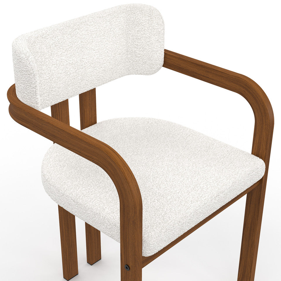 Chaises Elsa avec accoudoirs bouclette pieds effet noyer - lot de 4