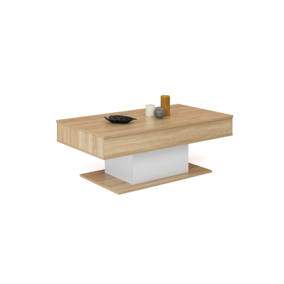 Table basse Tania avec plateau relevable bois et pieds blanc L110cm
