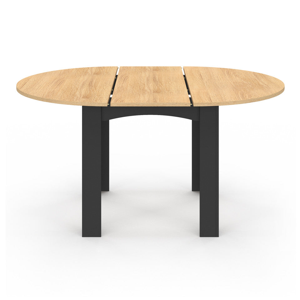 Table repas Dina plateau extensible 110-150cm rond et pieds noirs