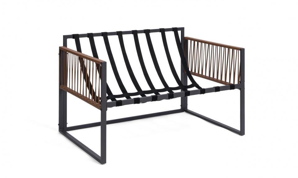 Salon de jardin Ozéa 4 places en métal gris et cordage