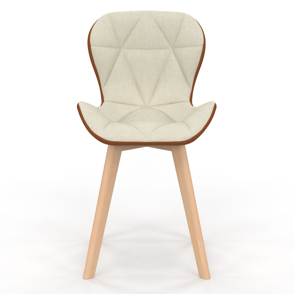 Chaises Gladys en tissu beige et camel et pieds bois - lot de 2