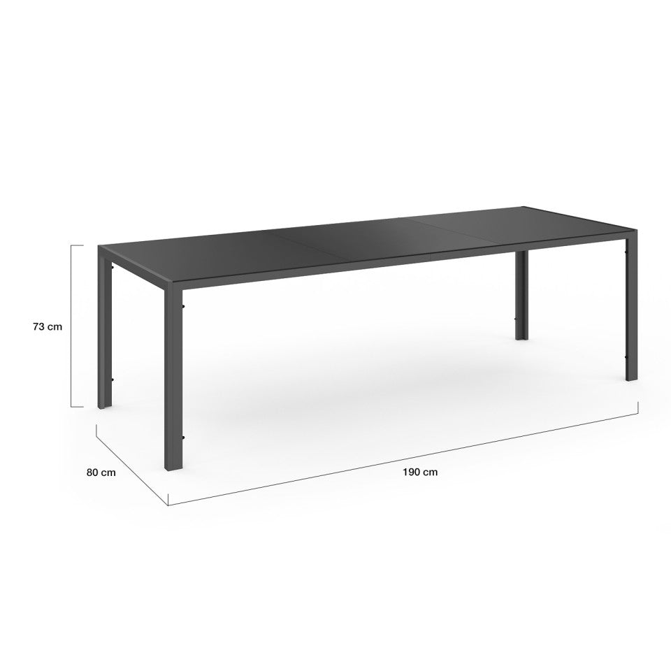 Ensemble repas Minorca 8 places en textilène et verre trempé gris, noir et terracotta 190 cm