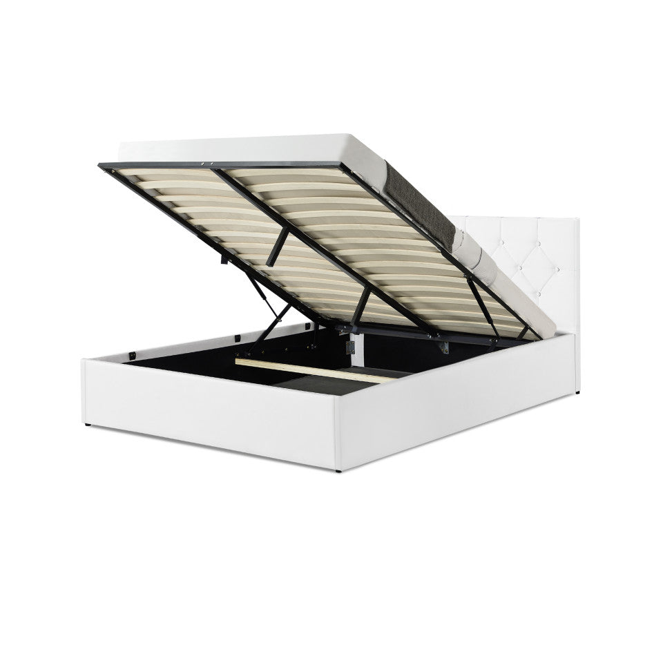 Lit coffre Hanna en PVC blanc avec sommier 140x190cm
