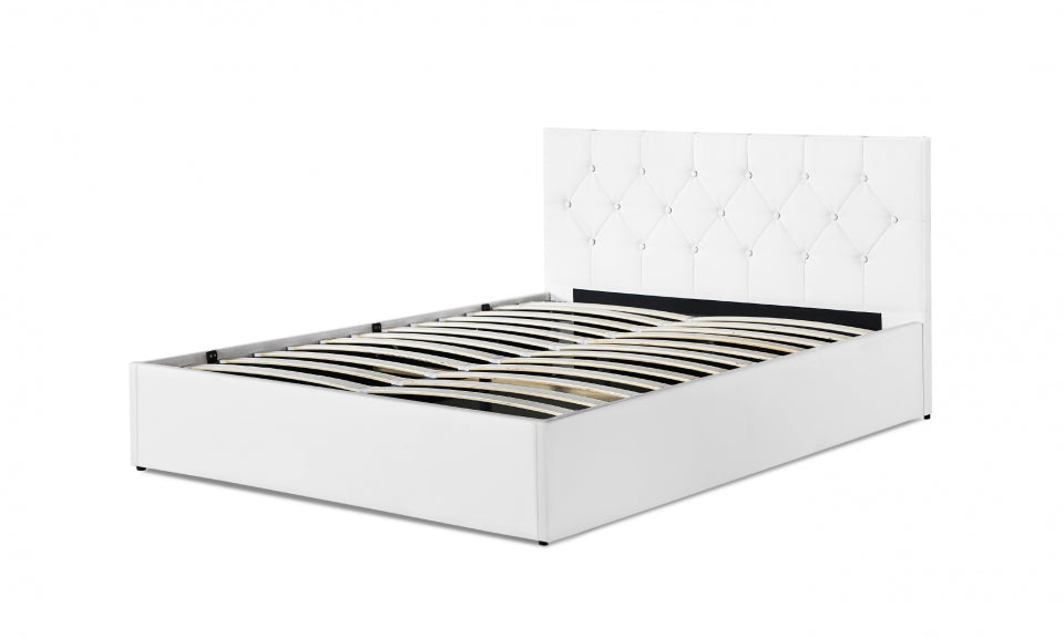 Lit coffre Hanna en PVC blanc avec sommier 140x190cm