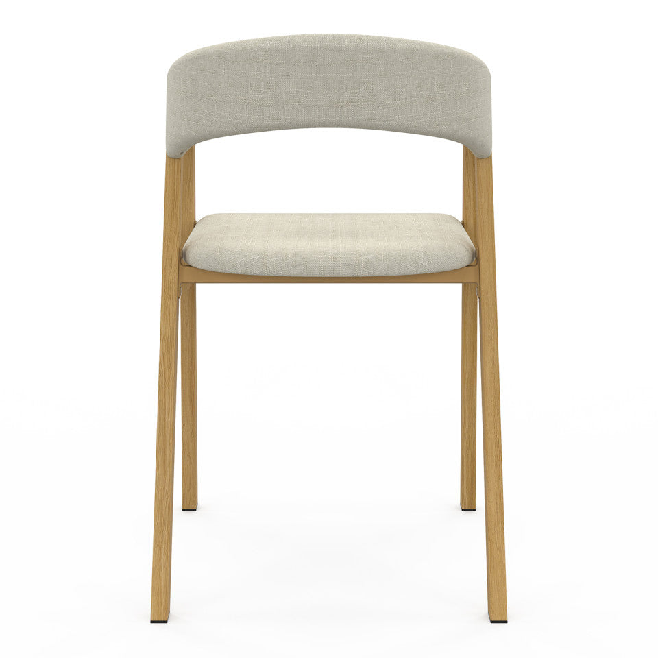 Chaises Enola avec accoudoirs tissu beige pieds effet bois - lot de 4