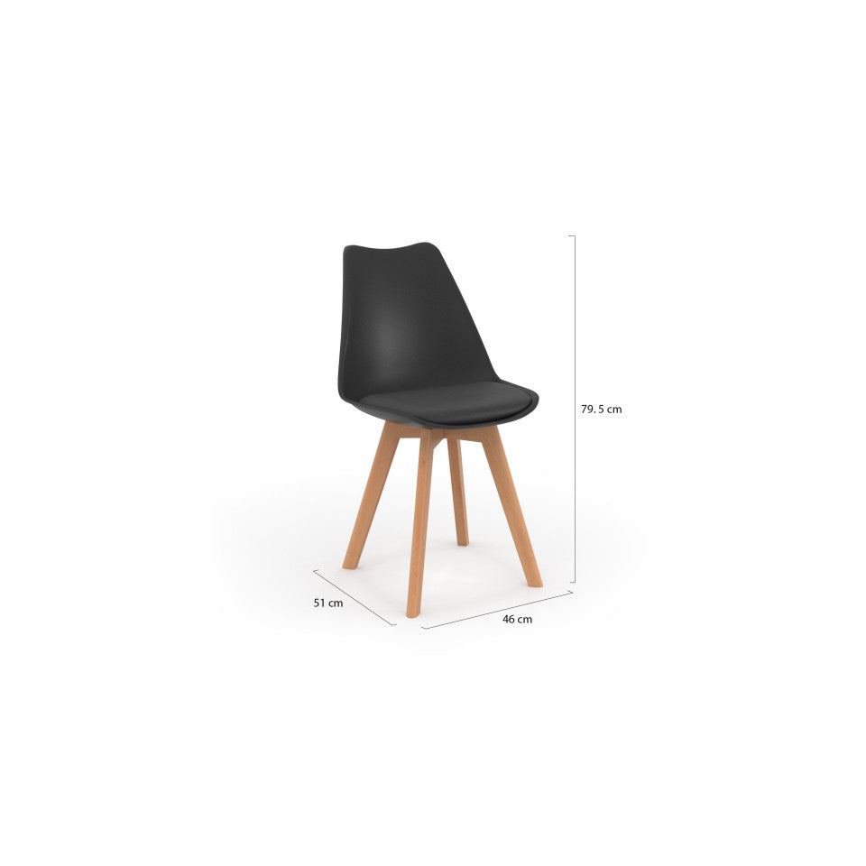 Chaises Nordia assise noire et pieds bois - lot de 4