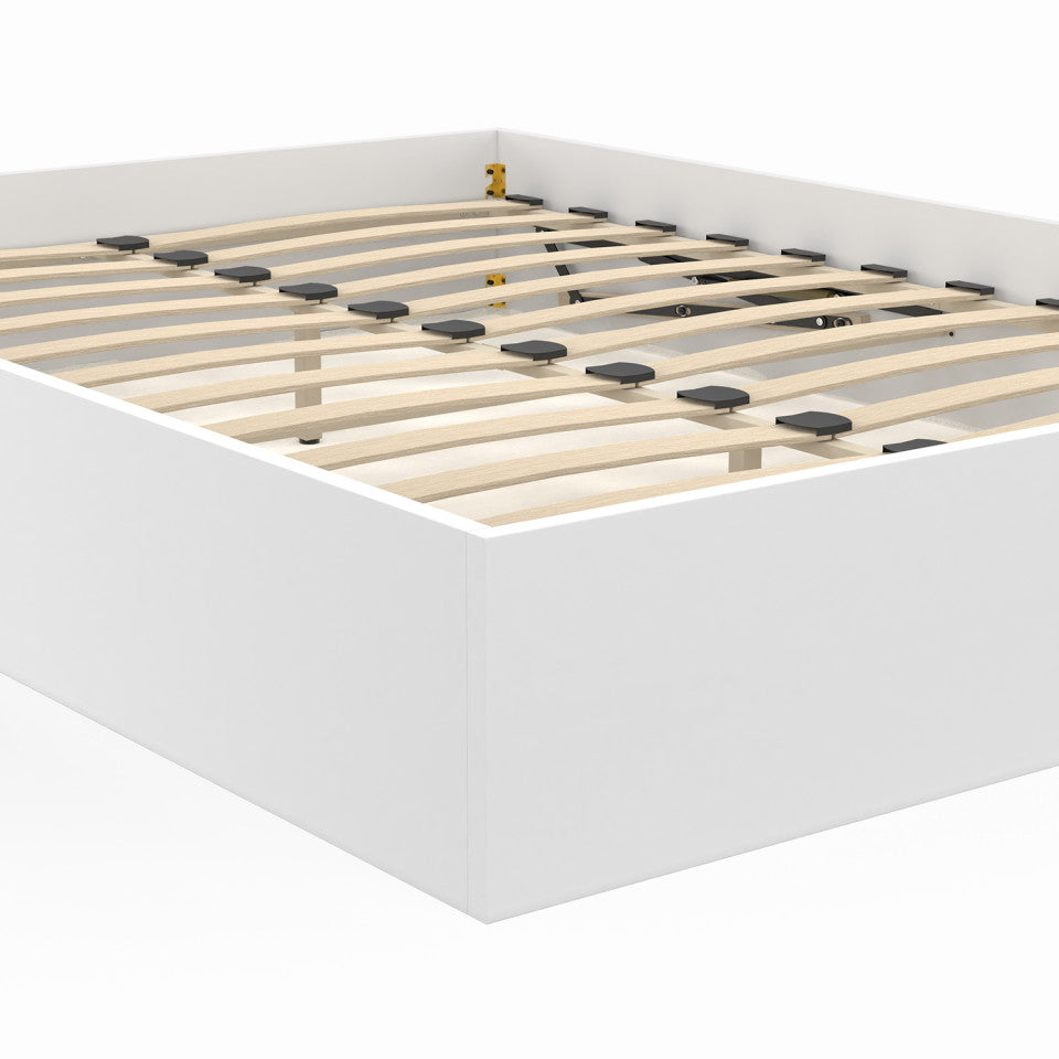 Lit coffre Malta en bois blanc avec sommier 140x190cm