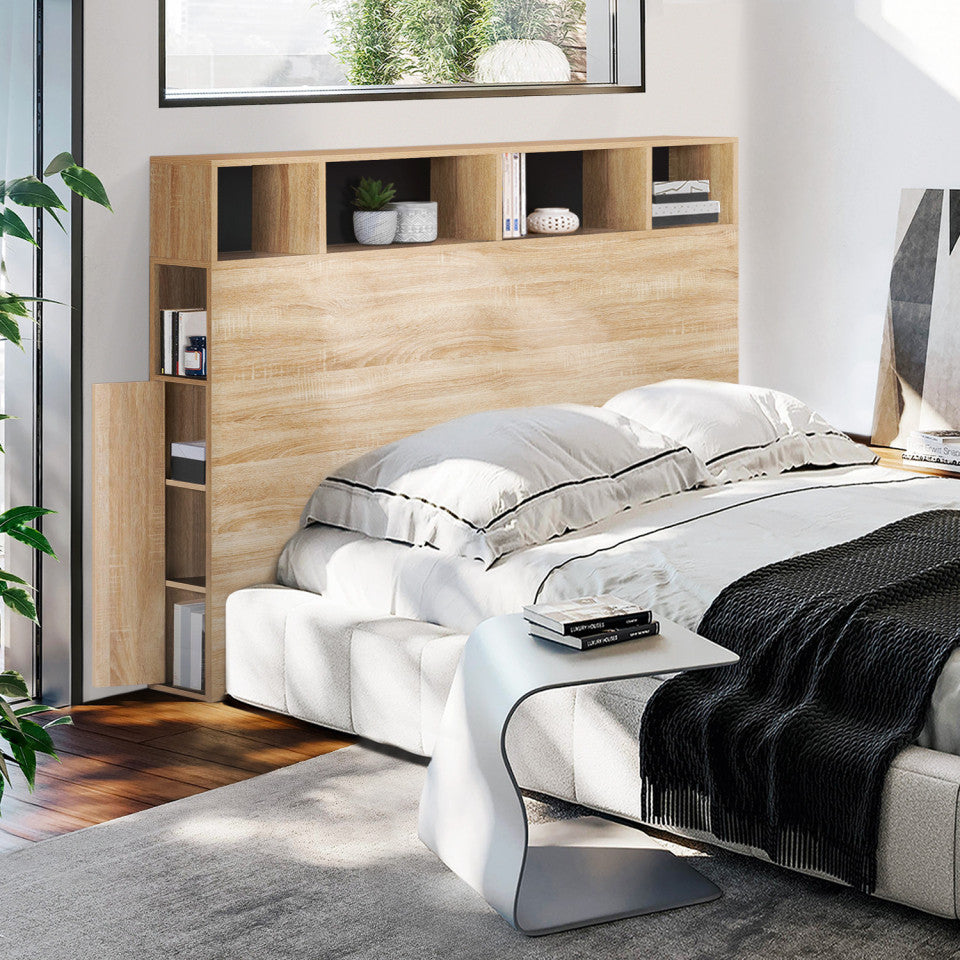 Tête de lit bois et noire avec rangements 145cm