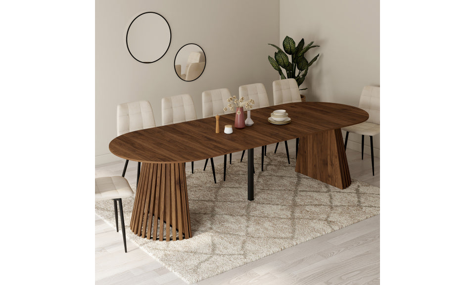 Table à manger ronde extensible Camélia Ø110-300cm effet noyer