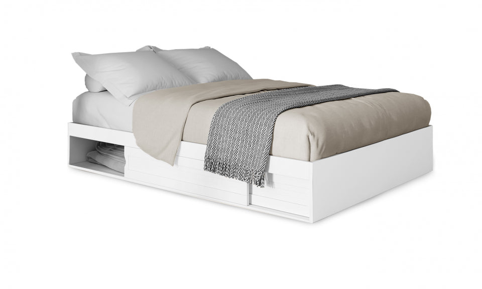 Cadre de lit Orem blanc avec sommier et rangements intégrés 140x190cm