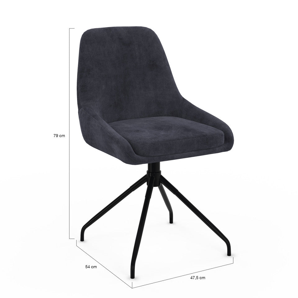 Chaises Olivia assise pivotante gris foncé pieds métal - lot de 2