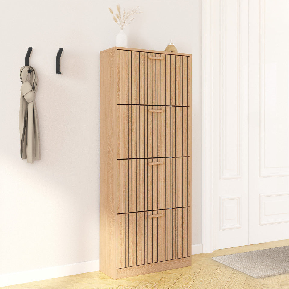 Meuble à chaussures Faustine 4 portes effet lattes - 24 paires