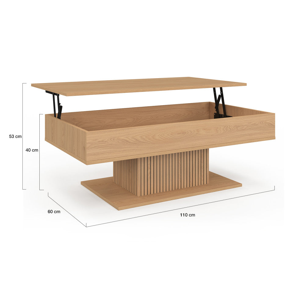 Table basse Tania relevable bois et pieds lattes