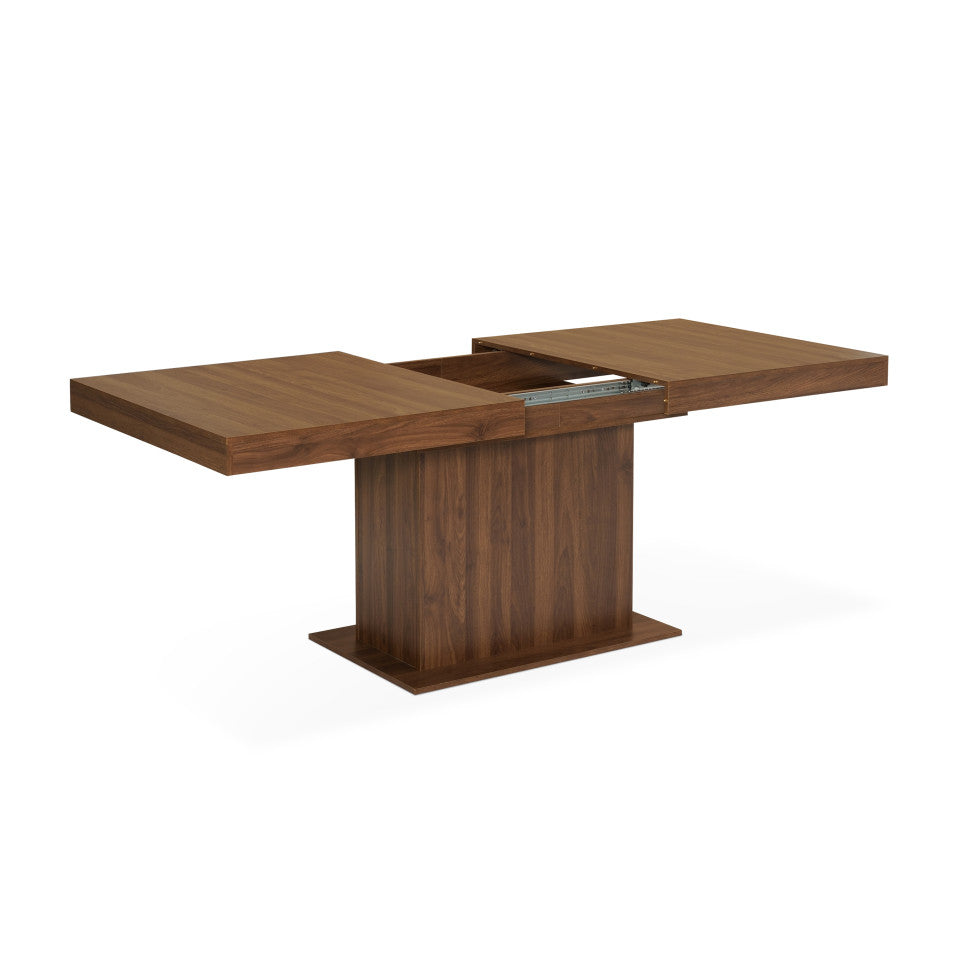 Table repas extensible Tania 160-200cm plateau et pied central effet noyer