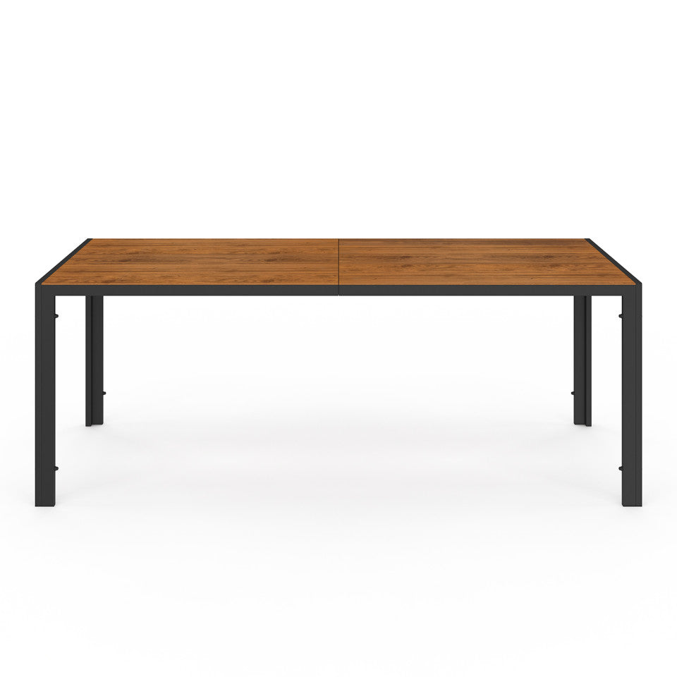 Ensemble repas Timbia 8 places noir et verre trempé effet bois