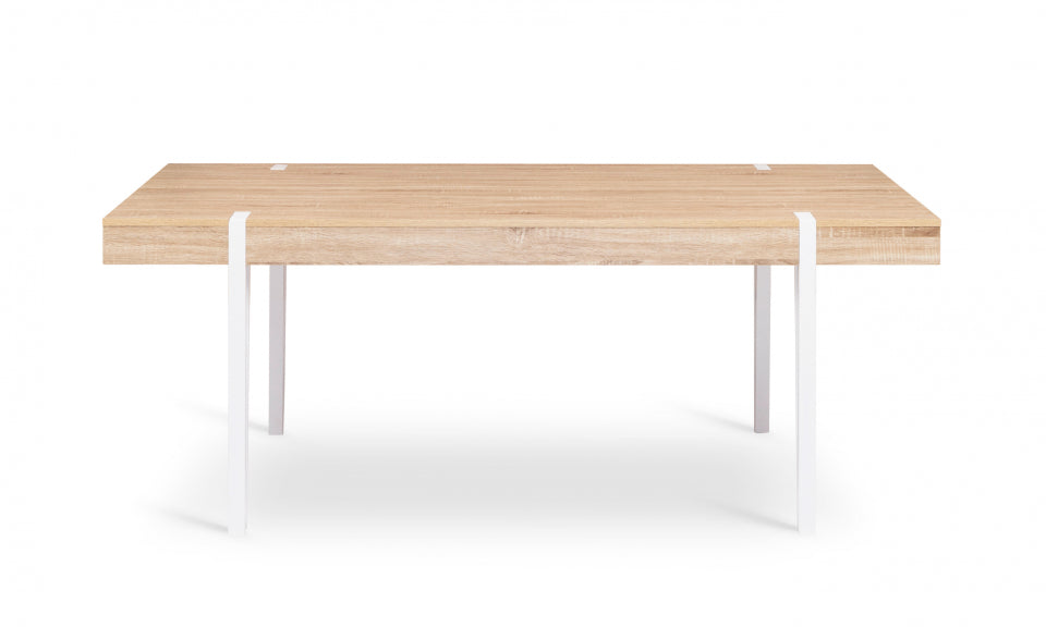 Table repas Hudson 200cm plateau bois et pieds blancs
