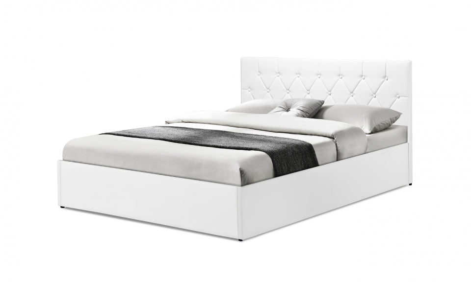 Lit coffre Hanna en PVC blanc avec sommier 160x200cm