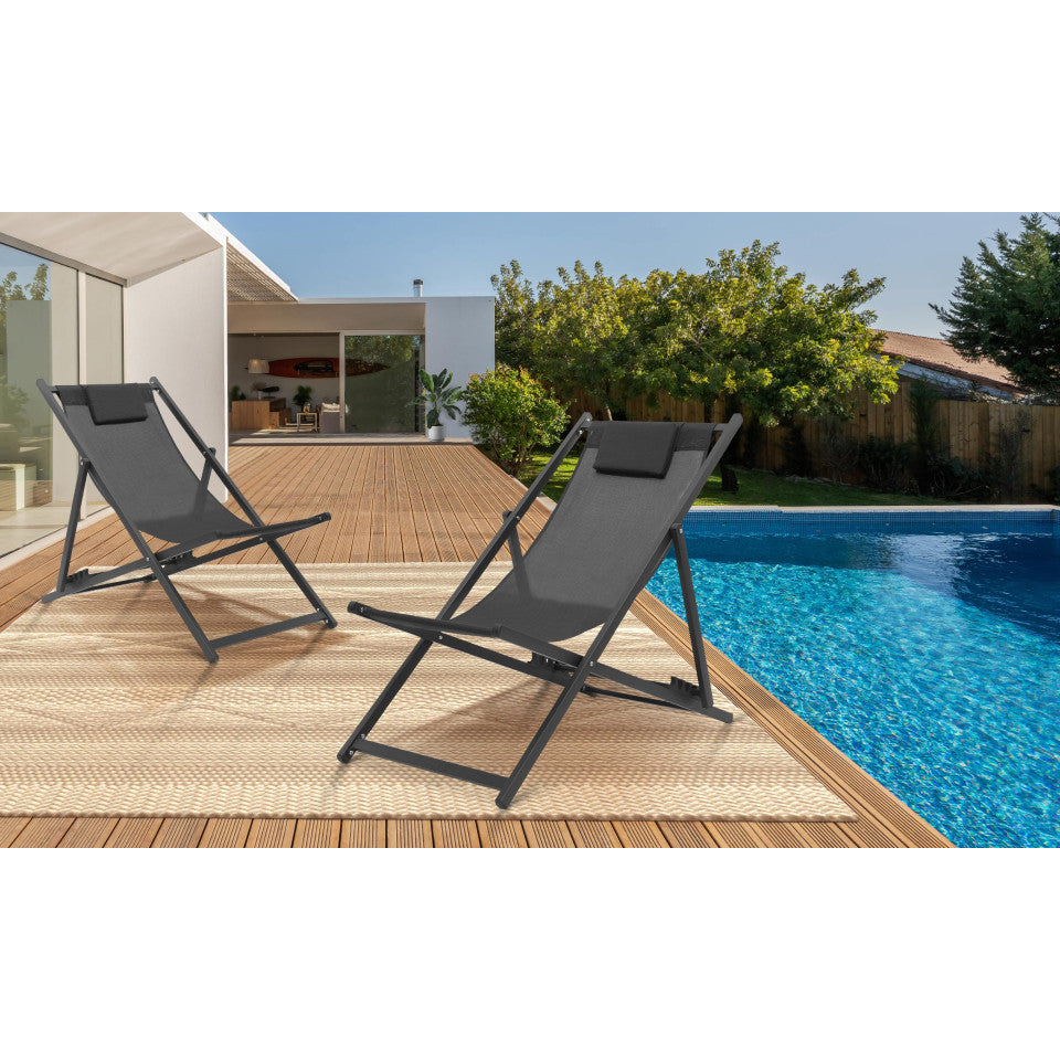 Chiliennes en métal et toile gris anthracite - lot de 2