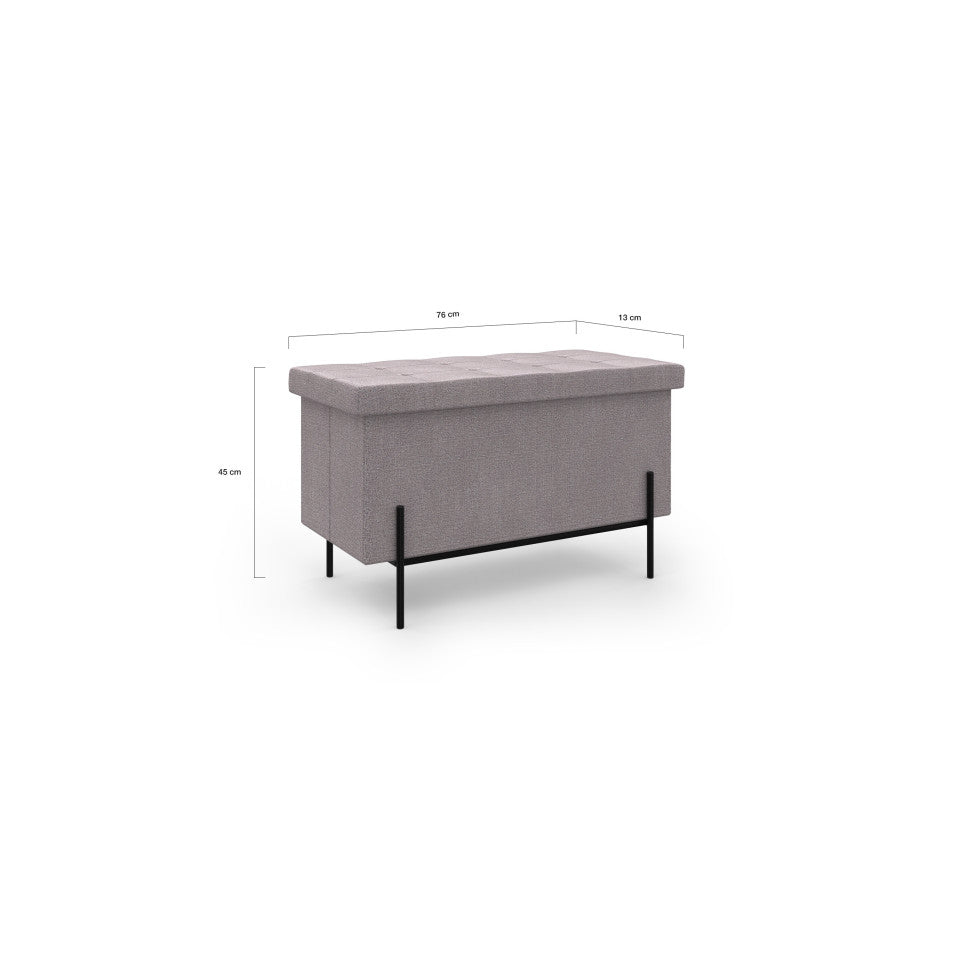 Banc coffre avec pieds noirs Loan en tissu gris 76cm