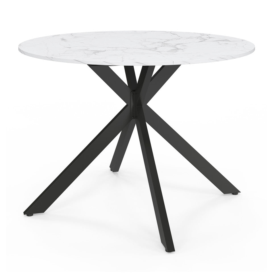Table à manger ronde extensible Soline effet marbre blanc et noir Ø110-150cm