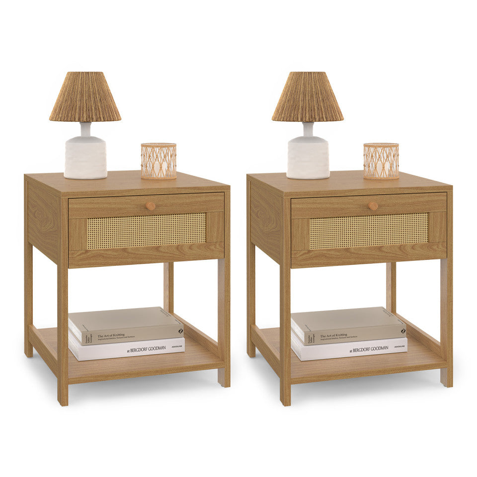Tables de chevet Erin en cannage 1 tiroir - lot de 2