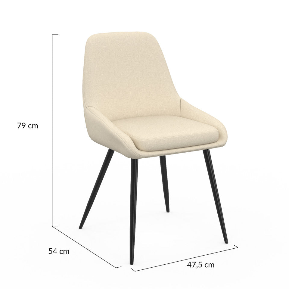 Chaises Ornella assise tissu beige et pieds métal noirs - lot de 6