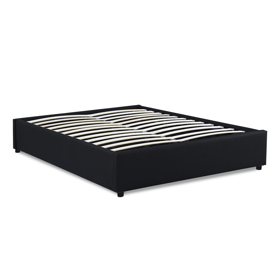 Lit coffre Otto en similicuir noir avec sommier 140x190cm