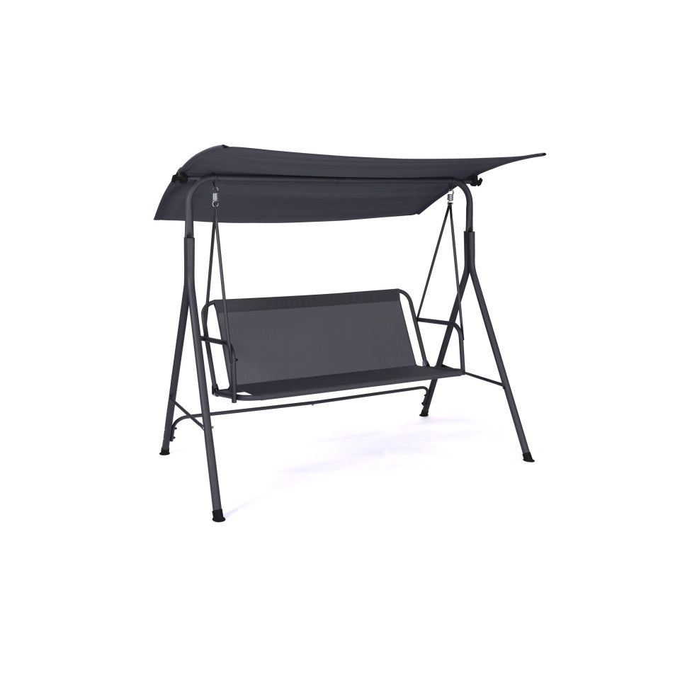 Balancelle grise de jardin textilène avec auvent réglable 170cm