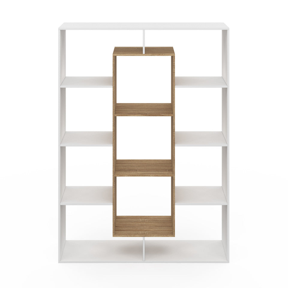 Etagère bibliothèque Paulette 11 compartiments bois et blanche 143cm