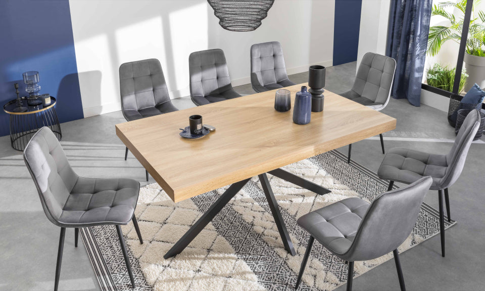 Table repas Spider 160cm plateau bois et pieds croisés noirs