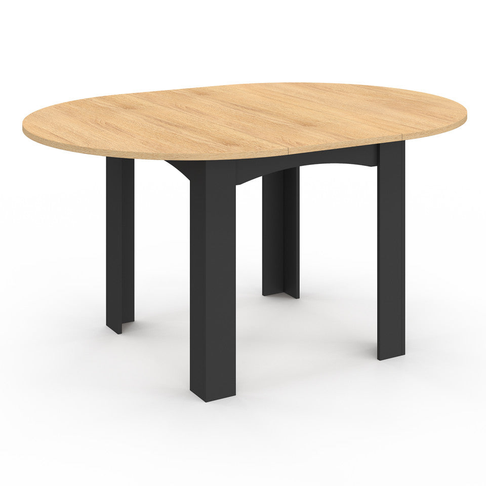 Table repas Dina plateau extensible 110-150cm rond et pieds noirs