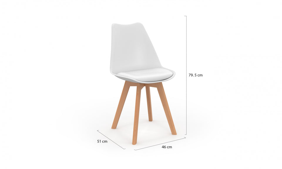 Chaises Nordia assise blanche et pieds bois - lot de 4
