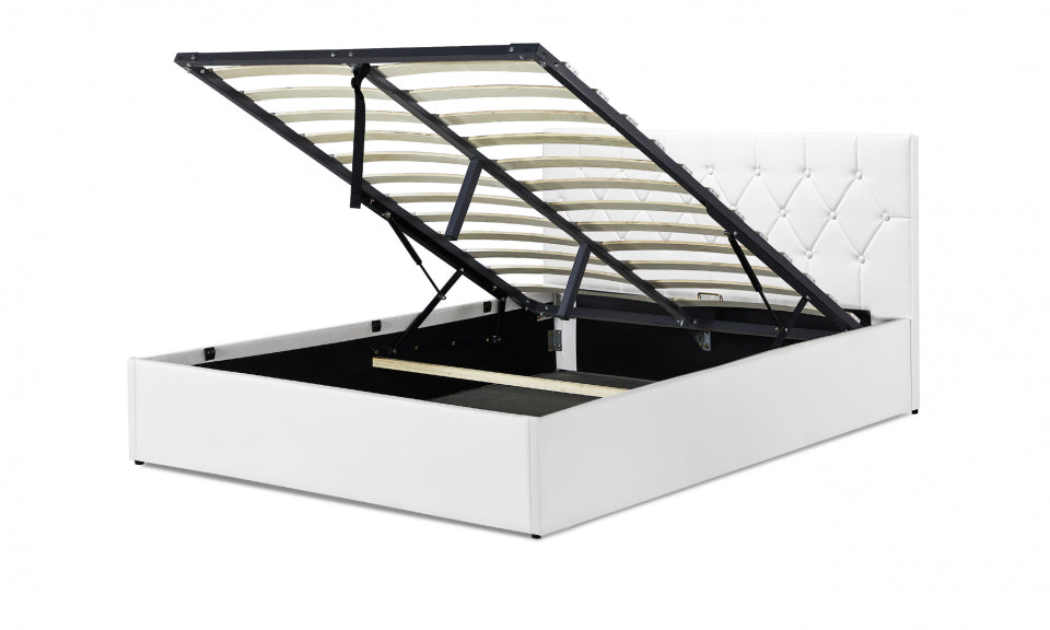 Lit coffre Hanna en PVC blanc avec sommier 160x200cm