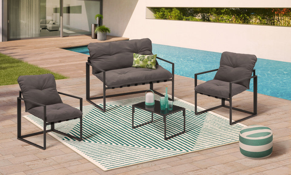 Salon de jardin Tropéa 4 places en acier gris