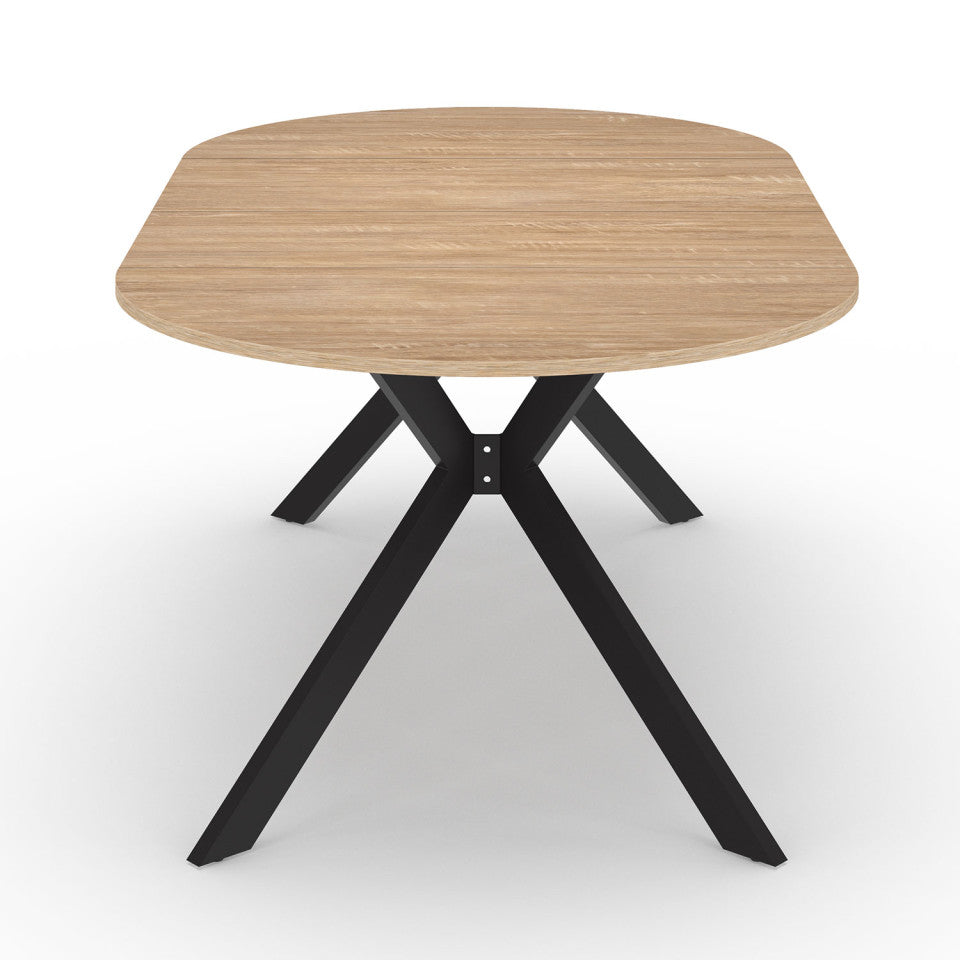 Table repas Spider plateau extensible 110-200cm rond bois et pieds croisés noirs