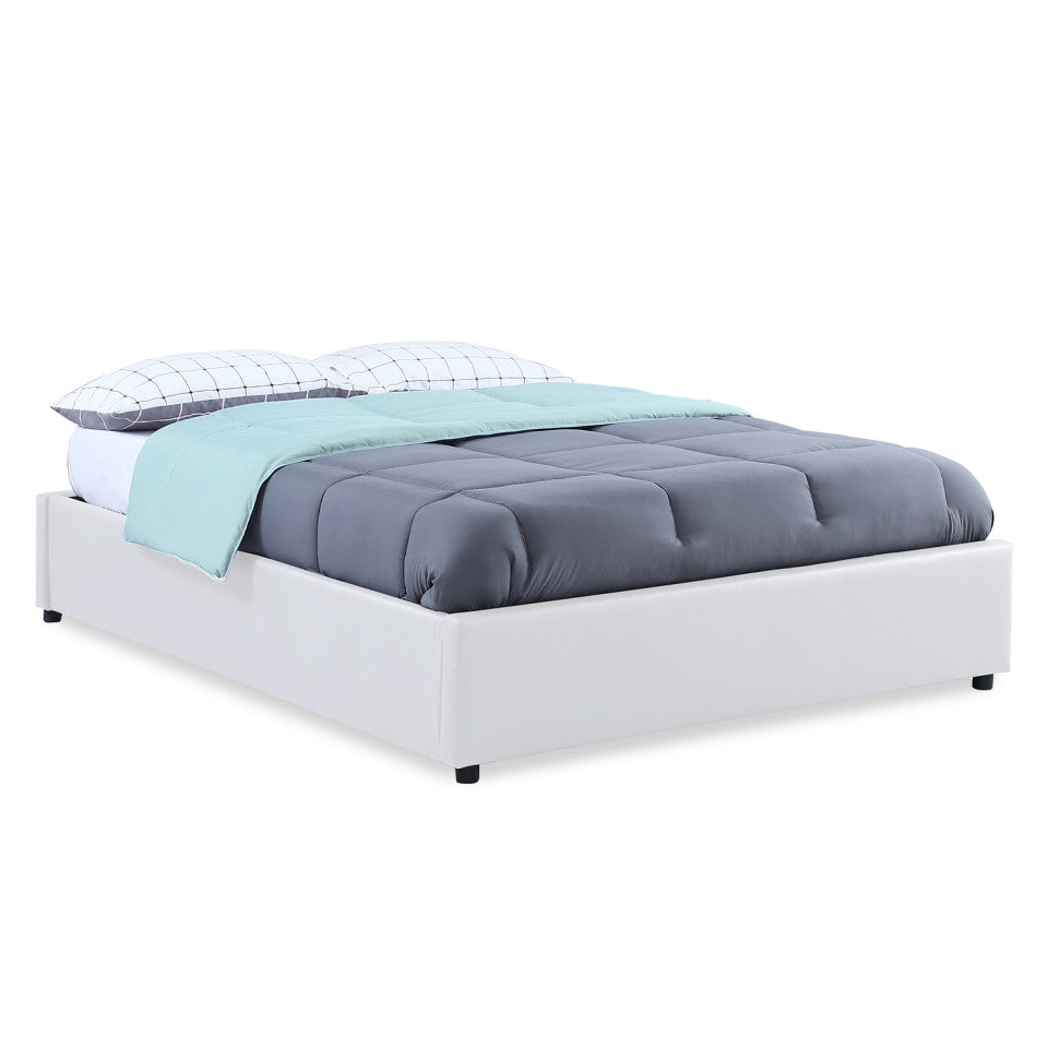 Lit coffre Otto en similicuir blanc avec sommier 140x190cm