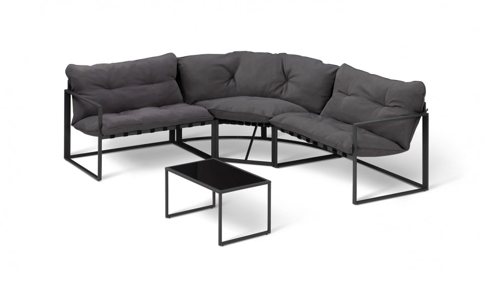 Salon de jardin d'angle Tropéa 6 places en acier avec coussins gris