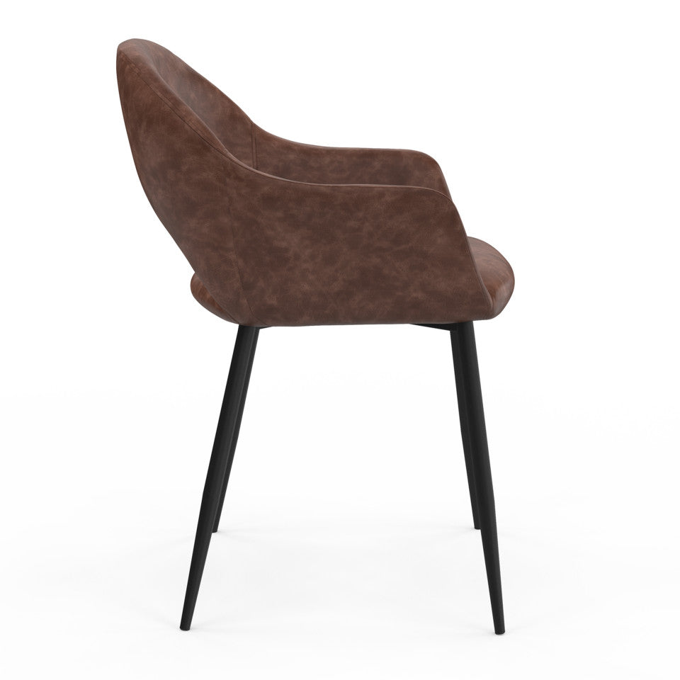 Chaises avec accoudoirs Rebecca en velours marron et pieds métal - lot de 2