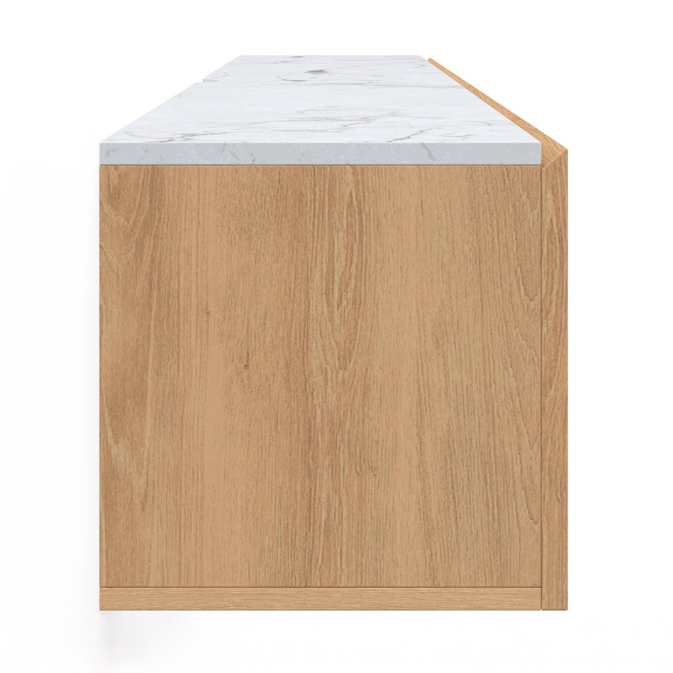 Meuble TV suspendu Marceau effet lattes et dessus marbre L180cm