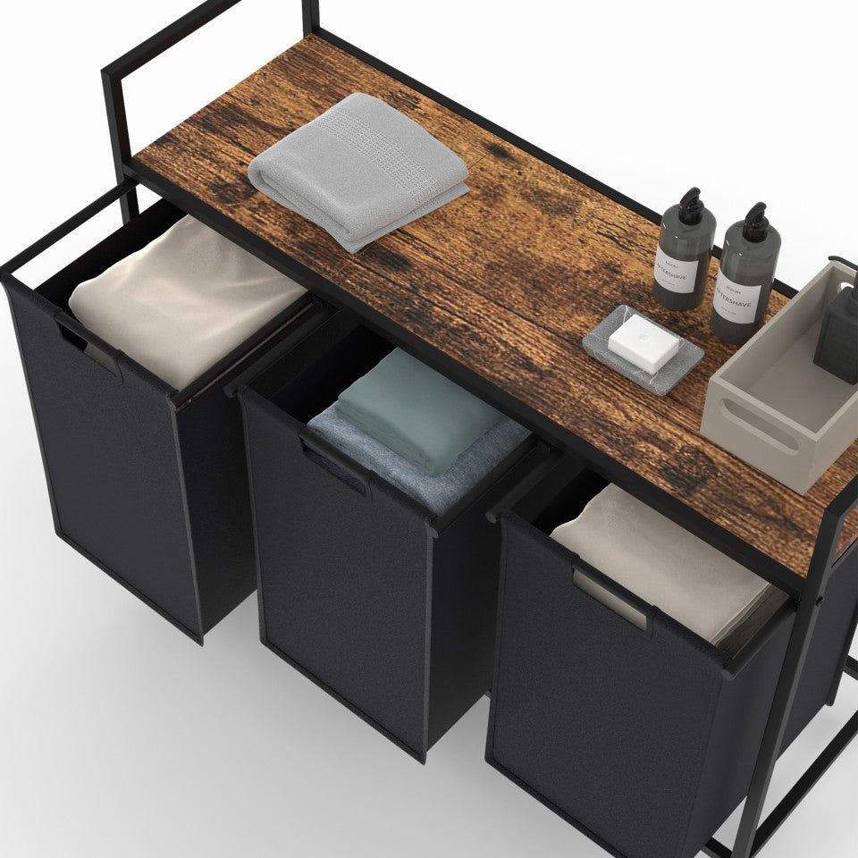 Panier à linge Elize 3 compartiments sur pieds 114L