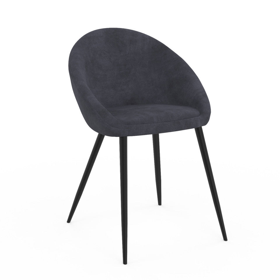 Chaises Dory en velours gris et pieds métal noirs - lot de 4