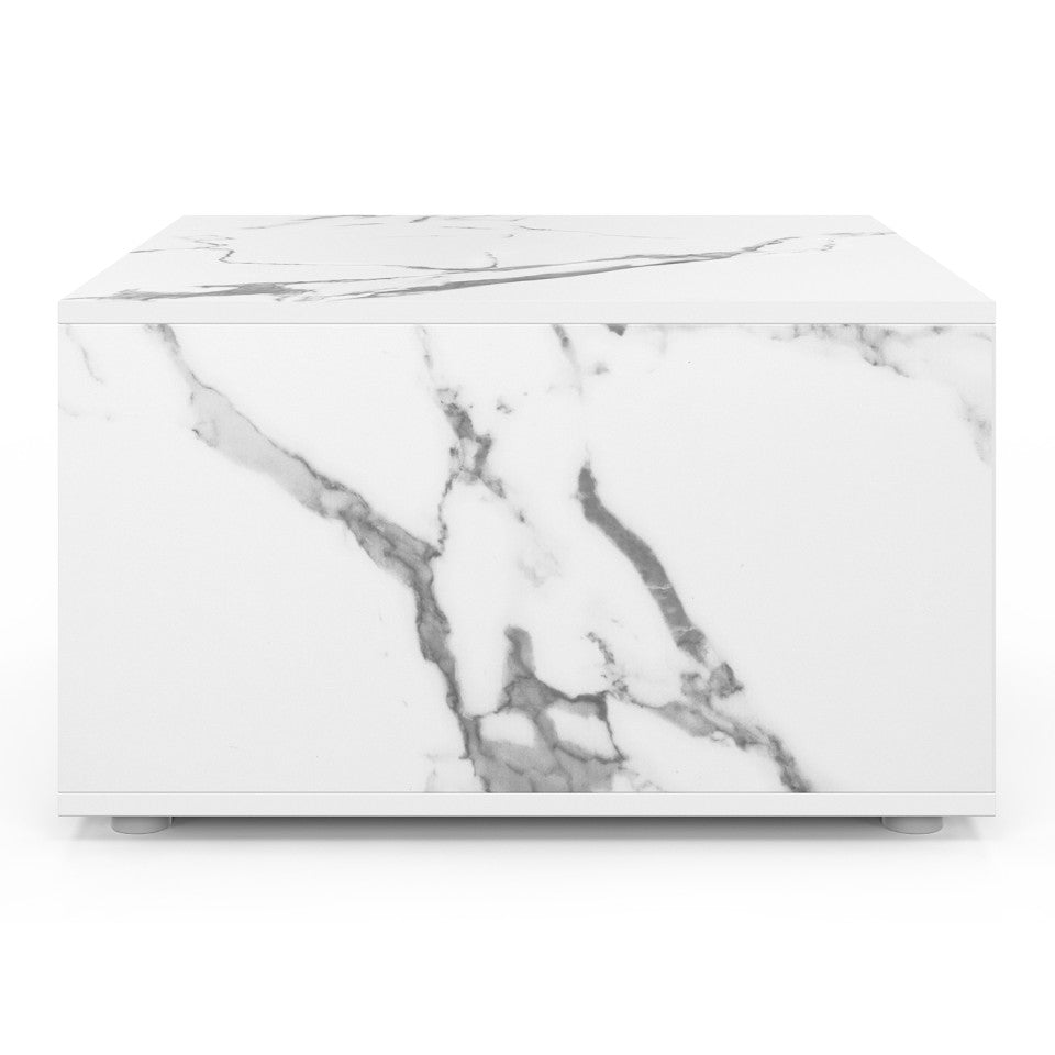 Table basse carrée effet marbre avec rangement 60cm