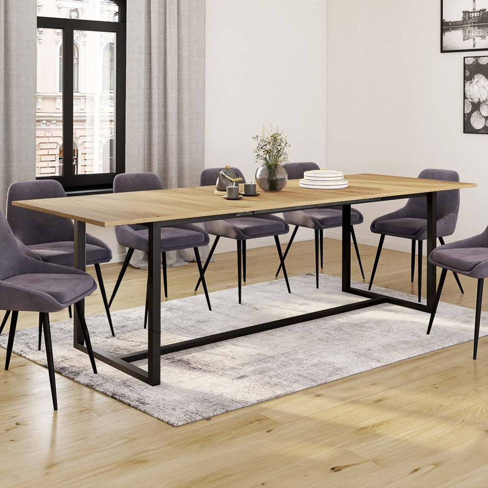Table repas extensible Memphis 200-250cm plateau bois et pieds noirs