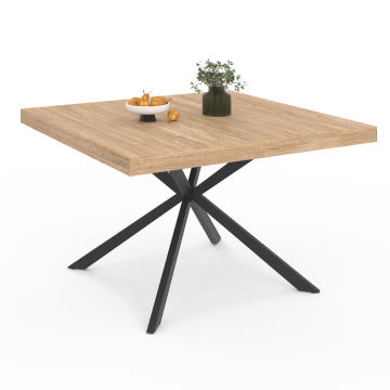Table repas Soline 120cm plateau carré pieds croisés noirs