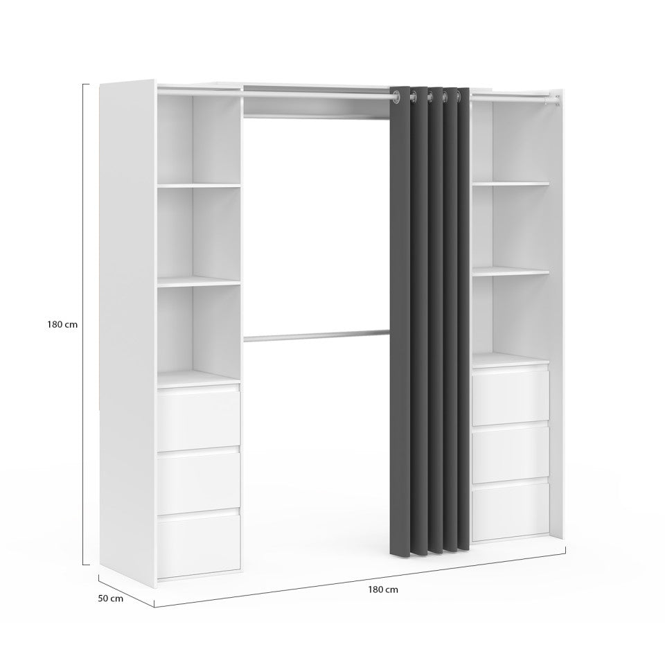 Dressing Justine extensible 120-180cm 6 tiroirs blanc
