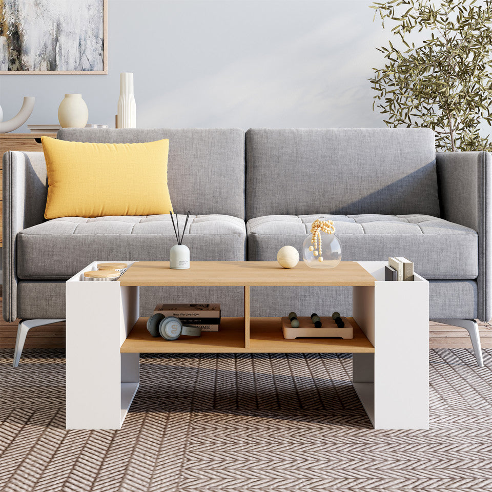 Table basse avec niches bois et blanche