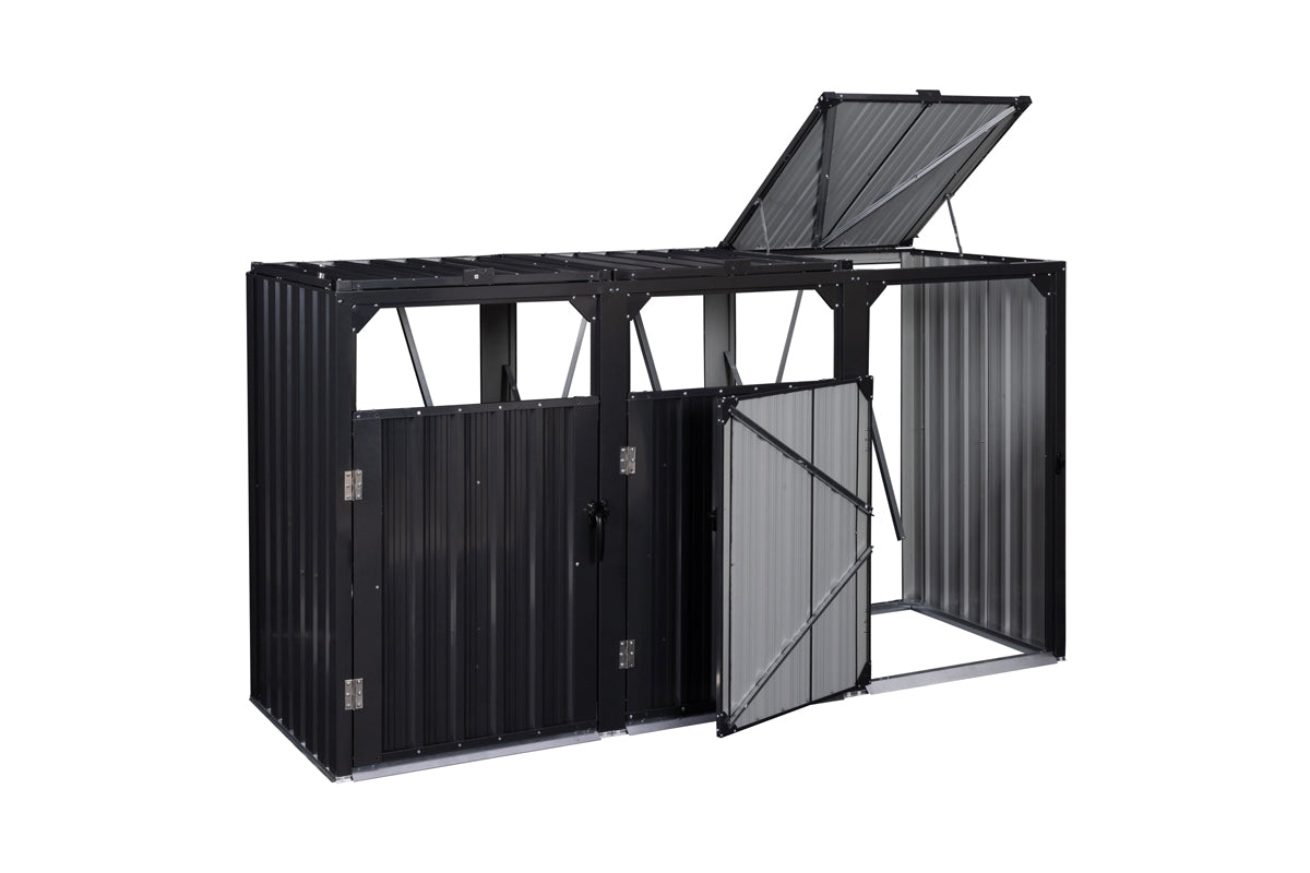 Cache poubelles triple en métal gris anthracite