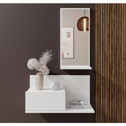 Meuble d´entrée avec tiroir et miroir blanc - 60 X 85.5 cm - Ilian