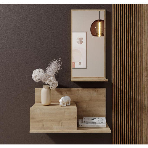 Meuble d´entrée avec tiroir et miroir chêne clair - 60 X 85.5 cm - Ilian